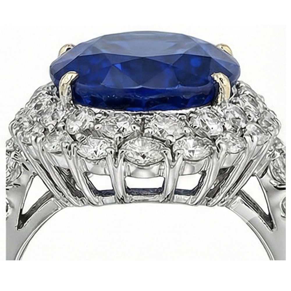 7 Ct Oval Sri Lanka Color Blue Sapphire And IGI CERTIFIED Diamonds Ring White Gold 14K