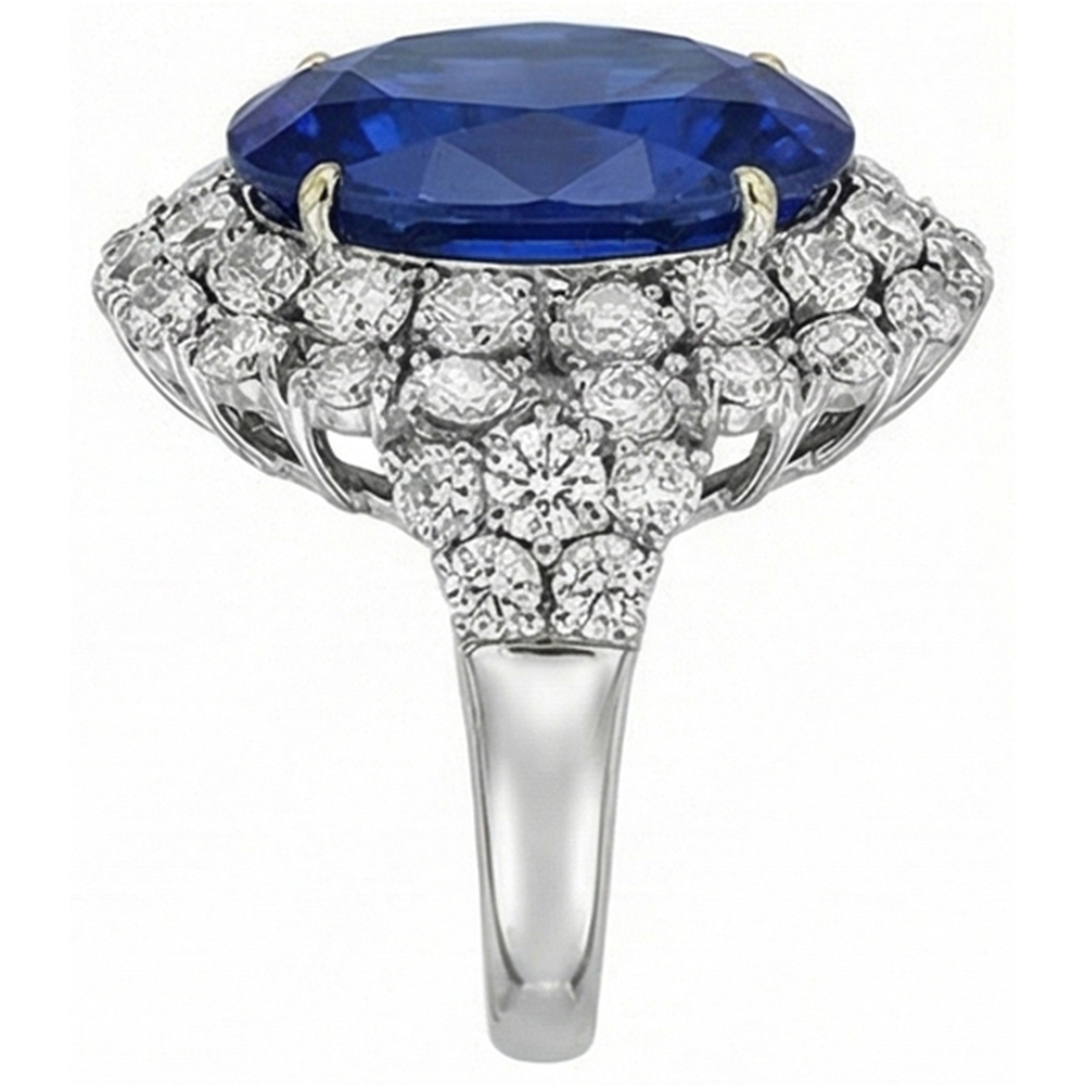 7 Ct Oval Sri Lanka Color Blue Sapphire And IGI CERTIFIED Diamonds Ring White Gold 14K