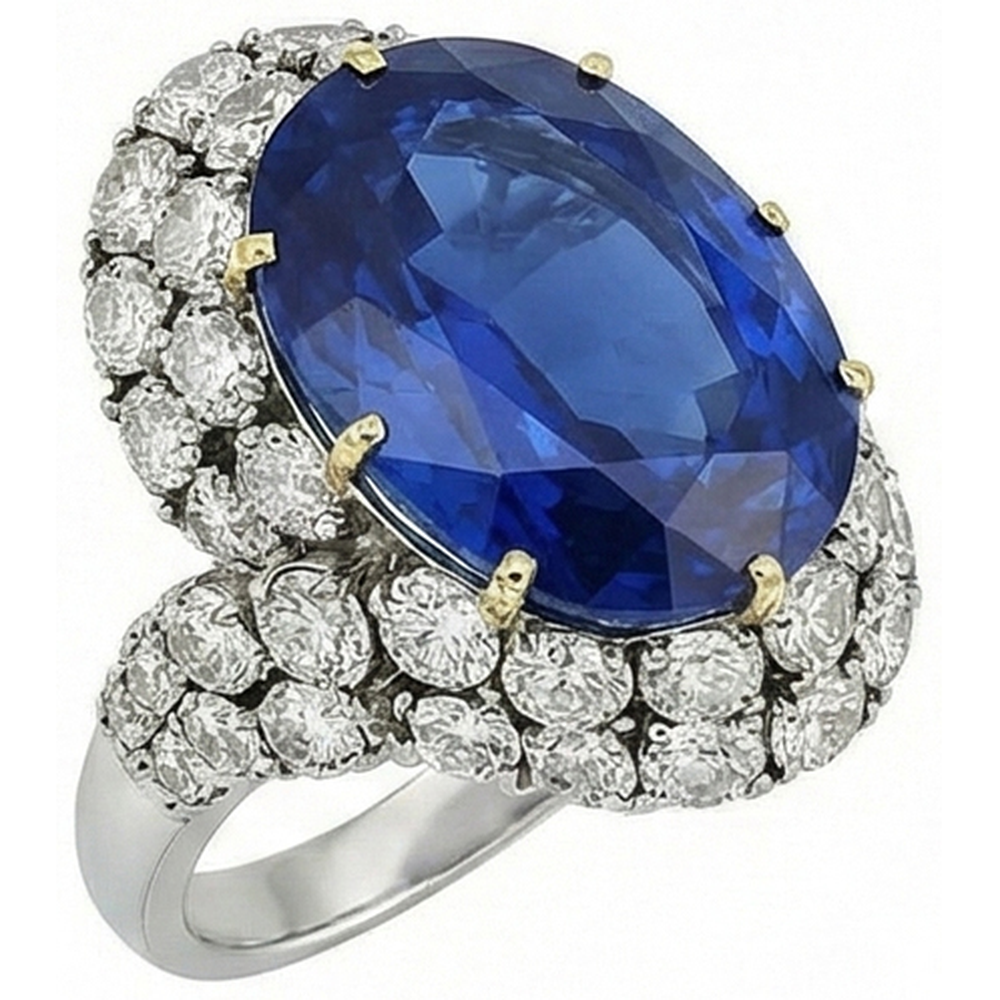 7 Ct Oval Sri Lanka Blue Sapphire And Natural Earth Mined Diamond ( Not Lab Grown ) s Ring White Gold 14K