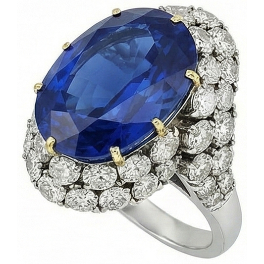 7 Ct Oval Sri Lanka Color Blue Sapphire And IGI CERTIFIED Diamonds Ring White Gold 14K