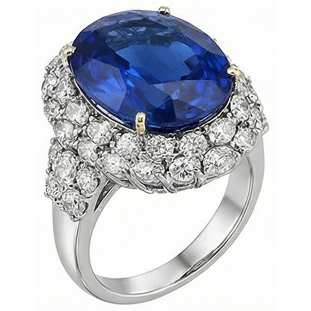 7 Ct Oval Sri Lanka Blue Sapphire And Natural Earth Mined Diamond ( Not Lab Grown ) s Ring White Gold 14K
