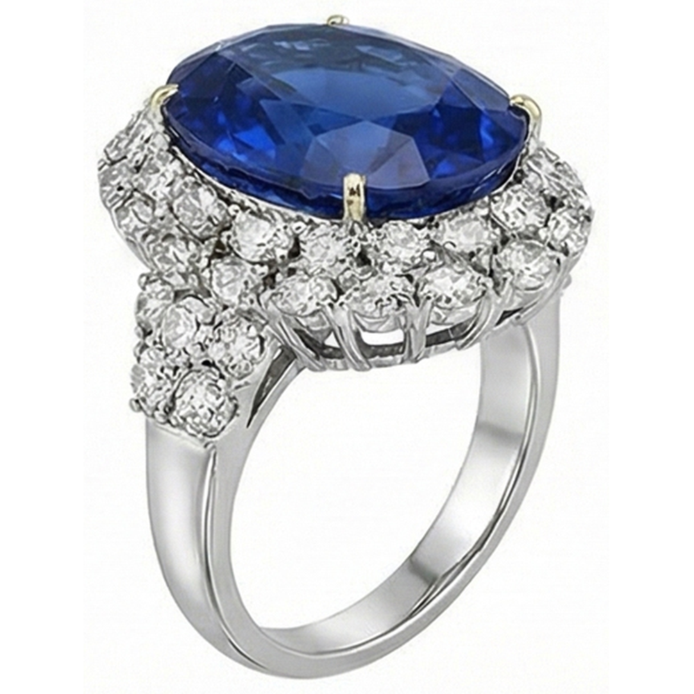7 Ct Oval Sri Lanka Color Blue Sapphire And IGI CERTIFIED Diamonds Ring White Gold 14K