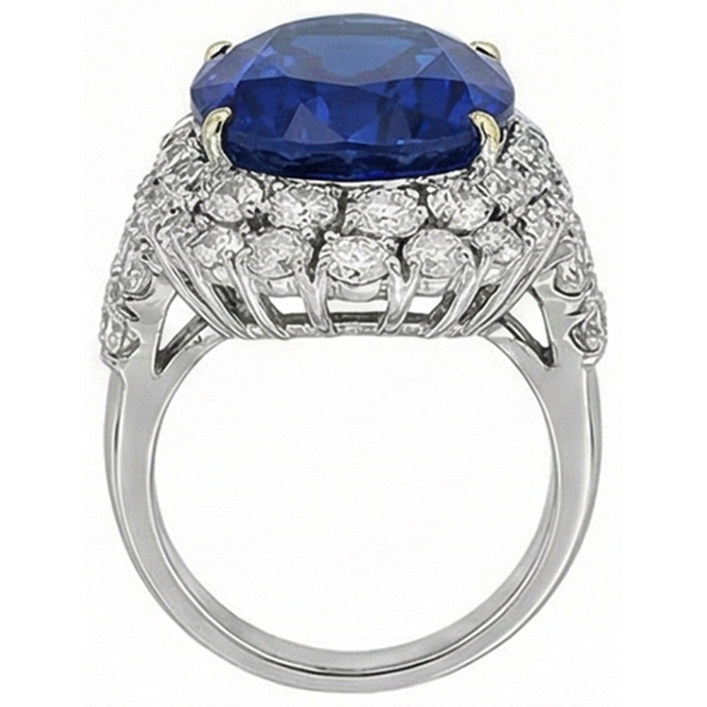 7 Ct Oval Sri Lanka Color Blue Sapphire And IGI CERTIFIED Diamonds Ring White Gold 14K