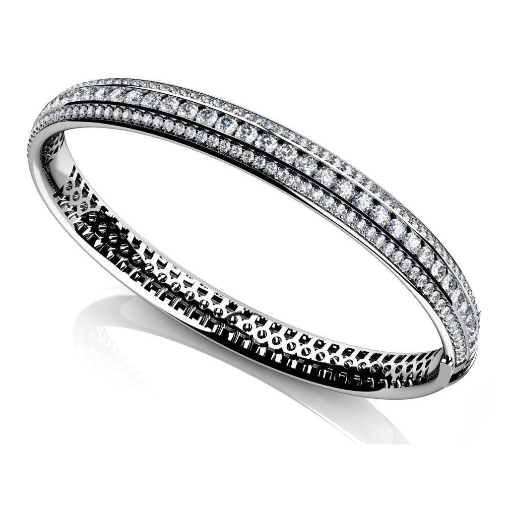 7.05 Ct Three Row Natural Diamond Bangle 14K White Gold