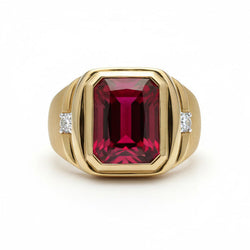Men's 10K Yellow Gold Pigeon Blood Ruby Gentleman's Ring –