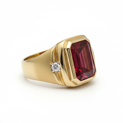 Pigeon Blood Ruby Gentleman's Ring 7.20 ct 10K Yellow Gold – side view