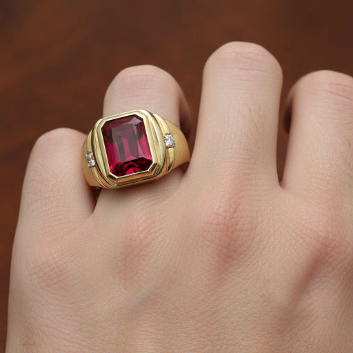 Luxury Pigeon Blood Ruby Gentleman's Ring 7.20 ct – angle view