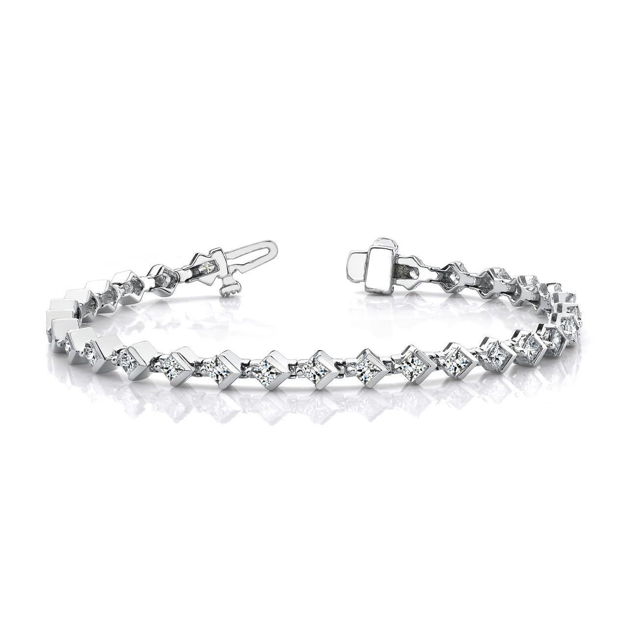 7.25 Ct Princess Cut Half Lab Grown Diamond Link Bracelet White Gold Jewelry