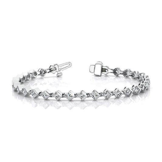 7.25 Ct Princess Cut Half Lab Grown Diamond Link Bracelet White Gold Jewelry