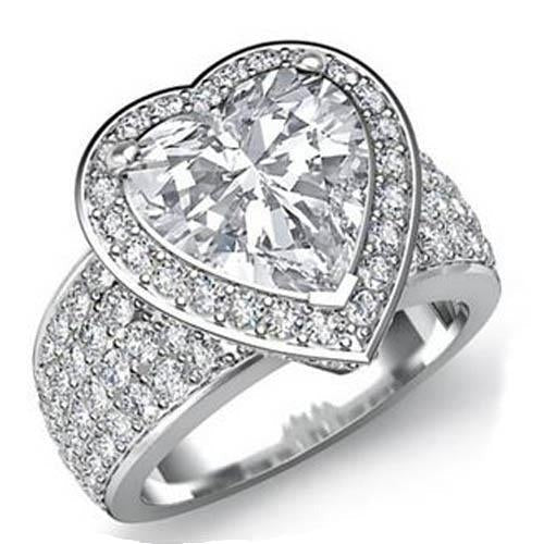 7.50 Carats Genuine Heart Diamond Halo Ring White Gold 14K