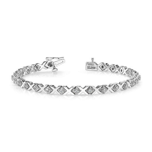 7.50 Carats Round Prong Set Genuine Diamond X Style Bracelet White Gold 14K