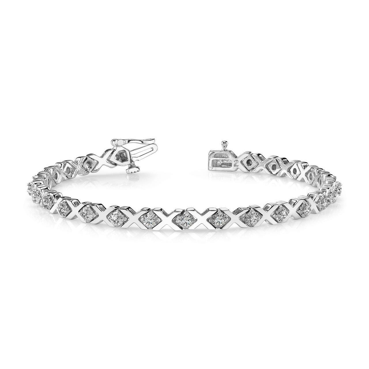 7.50 Carats Round Prong Set Lab Grown Diamond X Style Bracelet White Gold 14K
