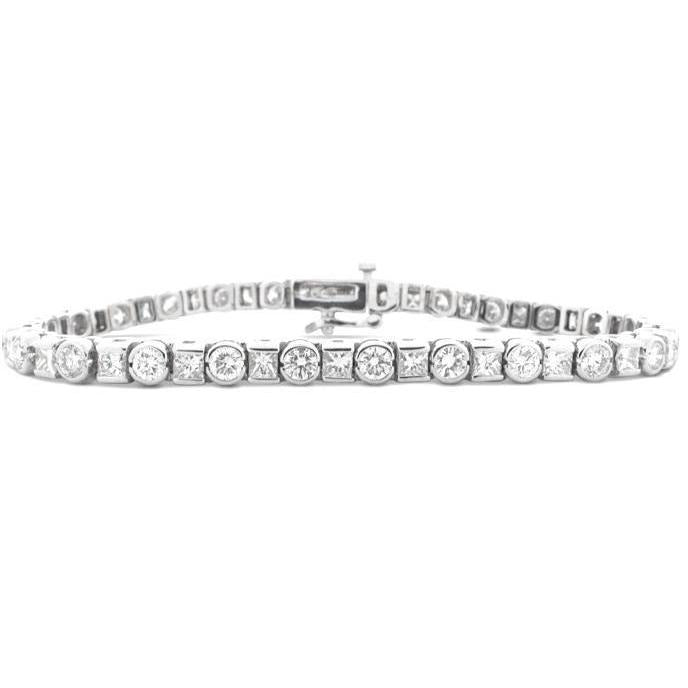 7.5 Ct Princess And Round Lab Grown Diamond Tennis Bracelet White Gold Jewelry