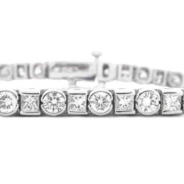 7.5 Ct Princess And Round Lab Grown Diamond Tennis Bracelet White Gold Jewelry