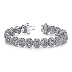 7.65 Carats Round Real Natural Earth Mined Diamond Link Vintage Style Bracelet Gold White 14K