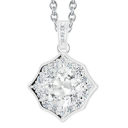 14K White Gold Fine Diamond Drop Pendant – 5-ct Cushion
