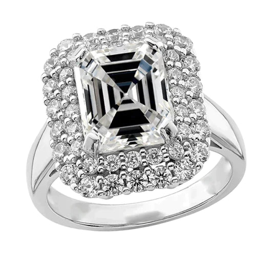 7 Carat Modern Asscher Real Diamond Halo Ring