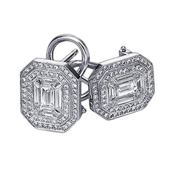 7 Carat Real Diamond Halo Earring Pair Emerald Cut Earring