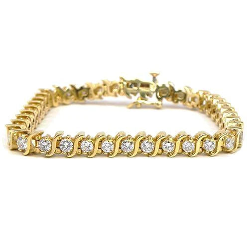 7 Carat Women Round Cut Genuine Diamond Tennis Bracelet Yellow Gold Jewelry
