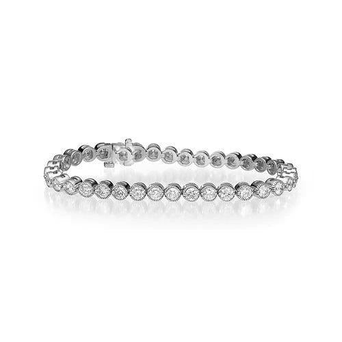 7 Carats Bezel Set Round Cut Natural Diamonds Tennis Bracelet White Gold