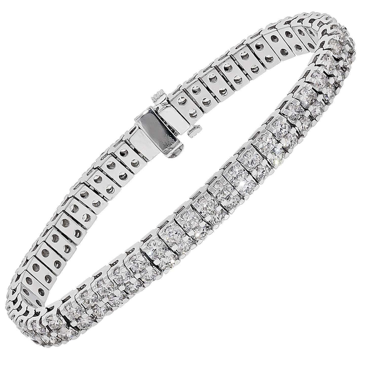 7 Carats Double Row Real Round Cut Diamonds Bracelet White Gold 14K