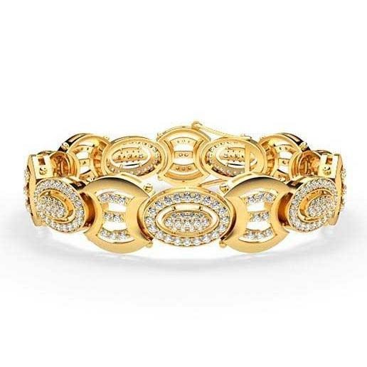 7 Carats Real Small Round Cut Diamonds Men's Bracelet Gold Yellow 14K