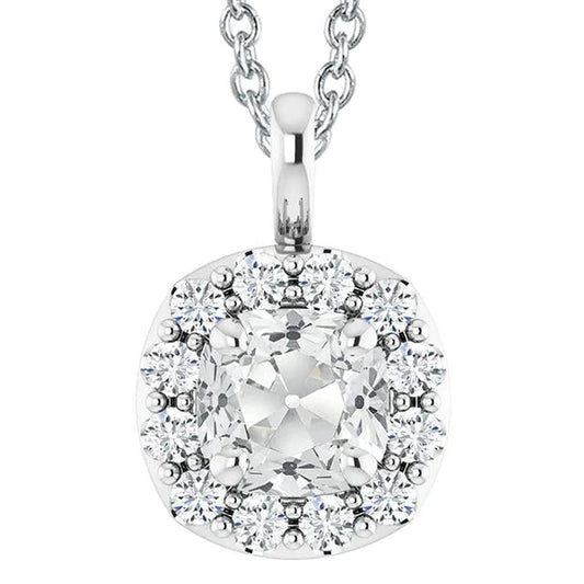 7 Carats Women's Halo Cushion Old Miner Natural Diamond Pendant With Bail