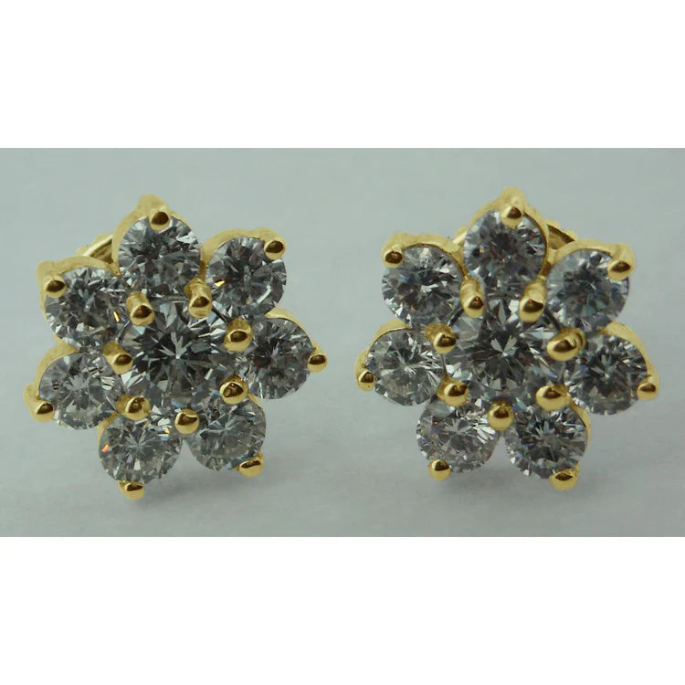 7 Carats Yellow Gold G Vs1 Round Genuine Diamond Stud Earrings Brand New