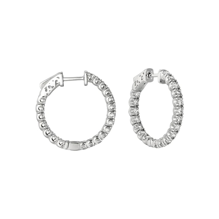 7 Pointer Genuine Diamond Hoop Earrings 2.75 Carats 14K White