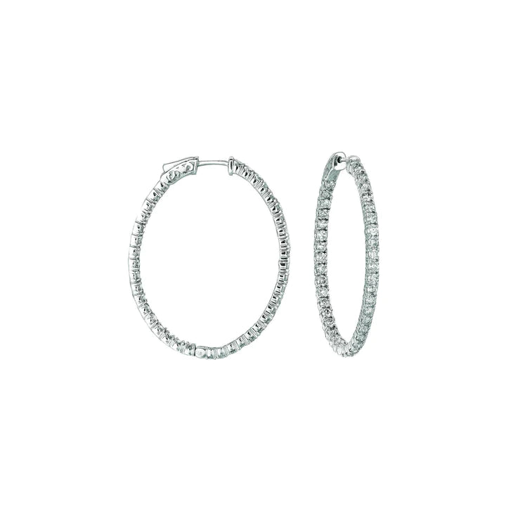 7 Pointer Real Oval Shape Hoop Earrings 5.46 Carats 14K White