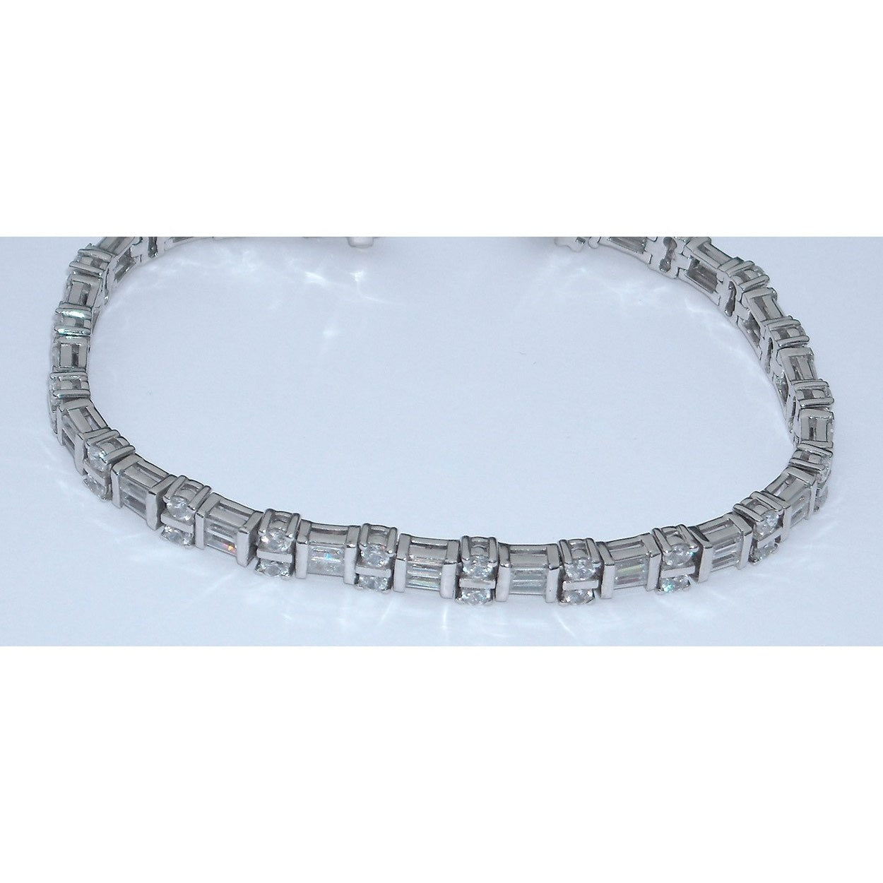 7 Carat Lab Grown Diamonds Tennis Bracelet Baguettes And Round 14K White Gold- Tennis Bracelet-harrychadent.ca