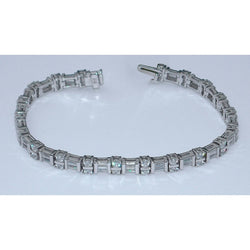 7 Carat Lab Grown Diamonds Tennis Bracelet Baguettes And Round 14K White Gold