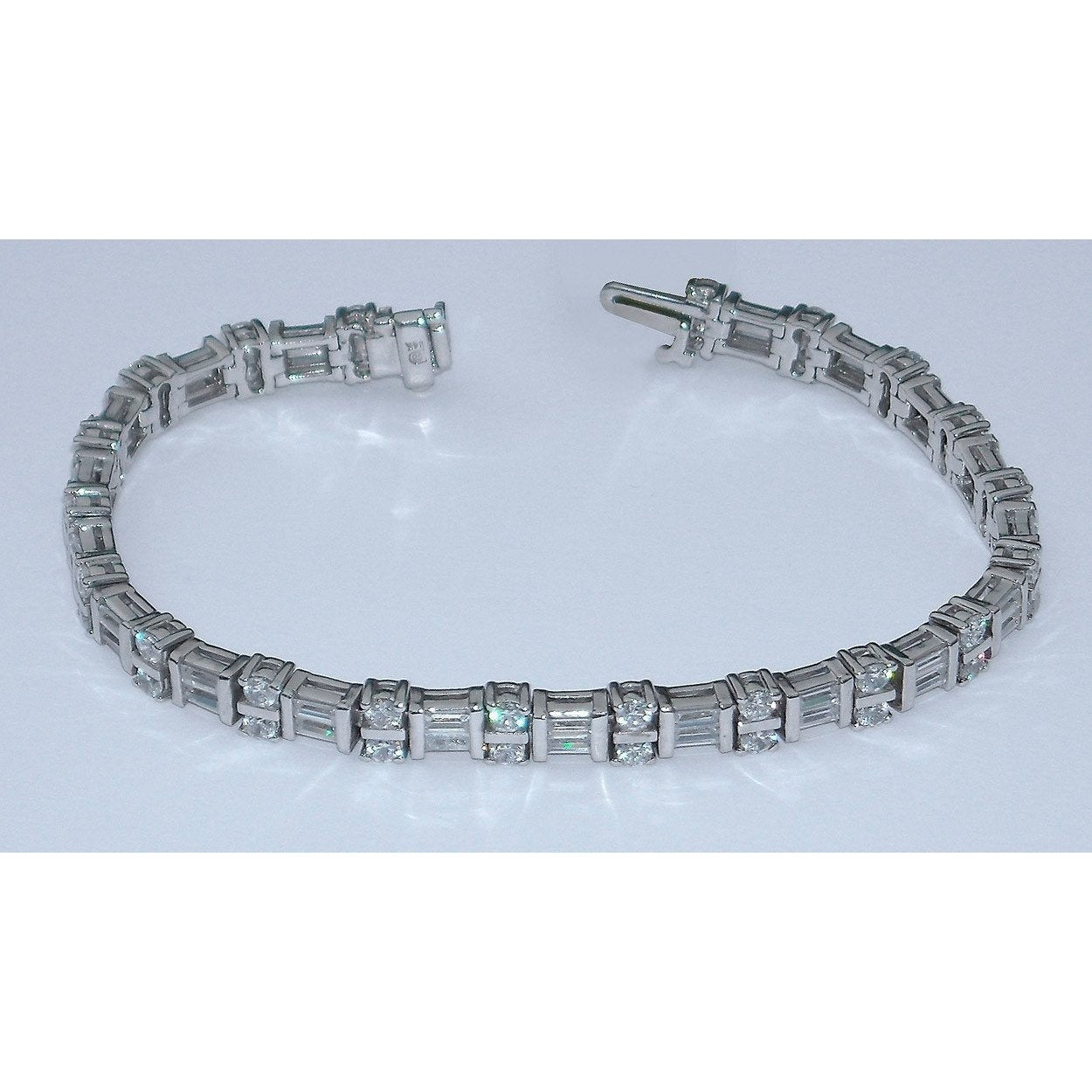 7 Carat Lab Grown Diamonds Tennis Bracelet Baguettes And Round 14K White Gold- Tennis Bracelet-harrychadent.ca