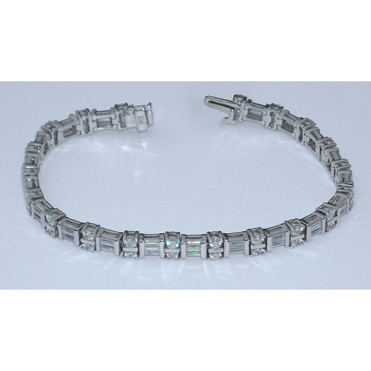 7 Carat Lab Grown Diamonds Tennis Bracelet Baguettes And Round 14K White Gold- Tennis Bracelet-harrychadent.ca