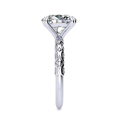 Fine Diamond Antique Cushion Single Stone Ring in 14K White Gold – side view