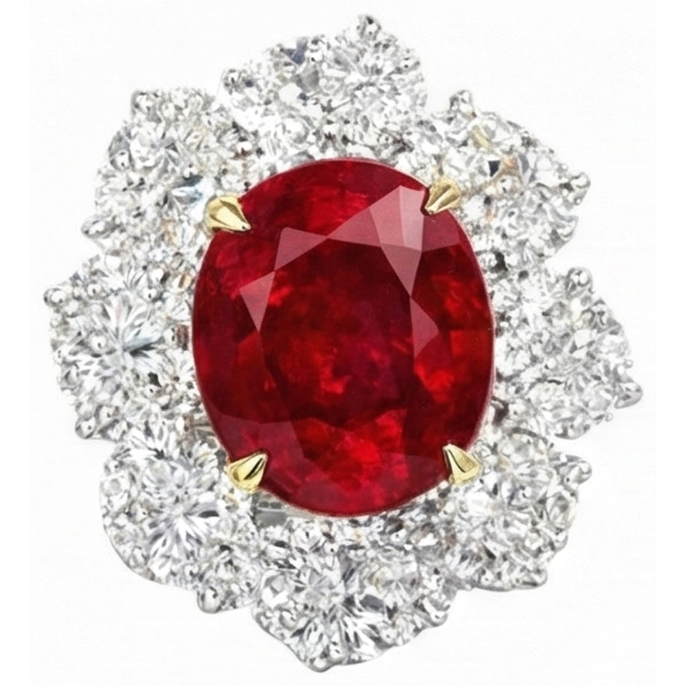 natural round ruby 6.10ct ring front view
