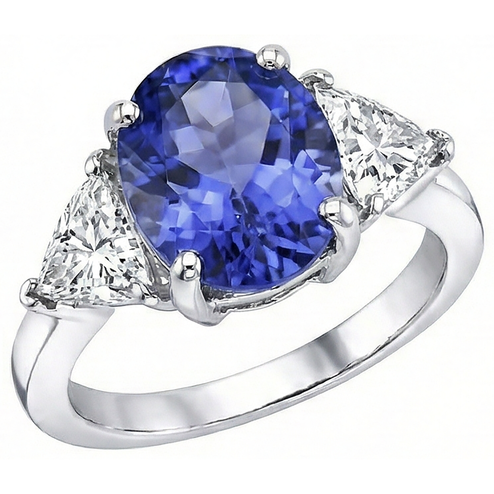 8.01 Carats Oval Tanzanite Natural Earth Mined Diamond ( Not Lab Grown )  Three Stone Anniversary Ring