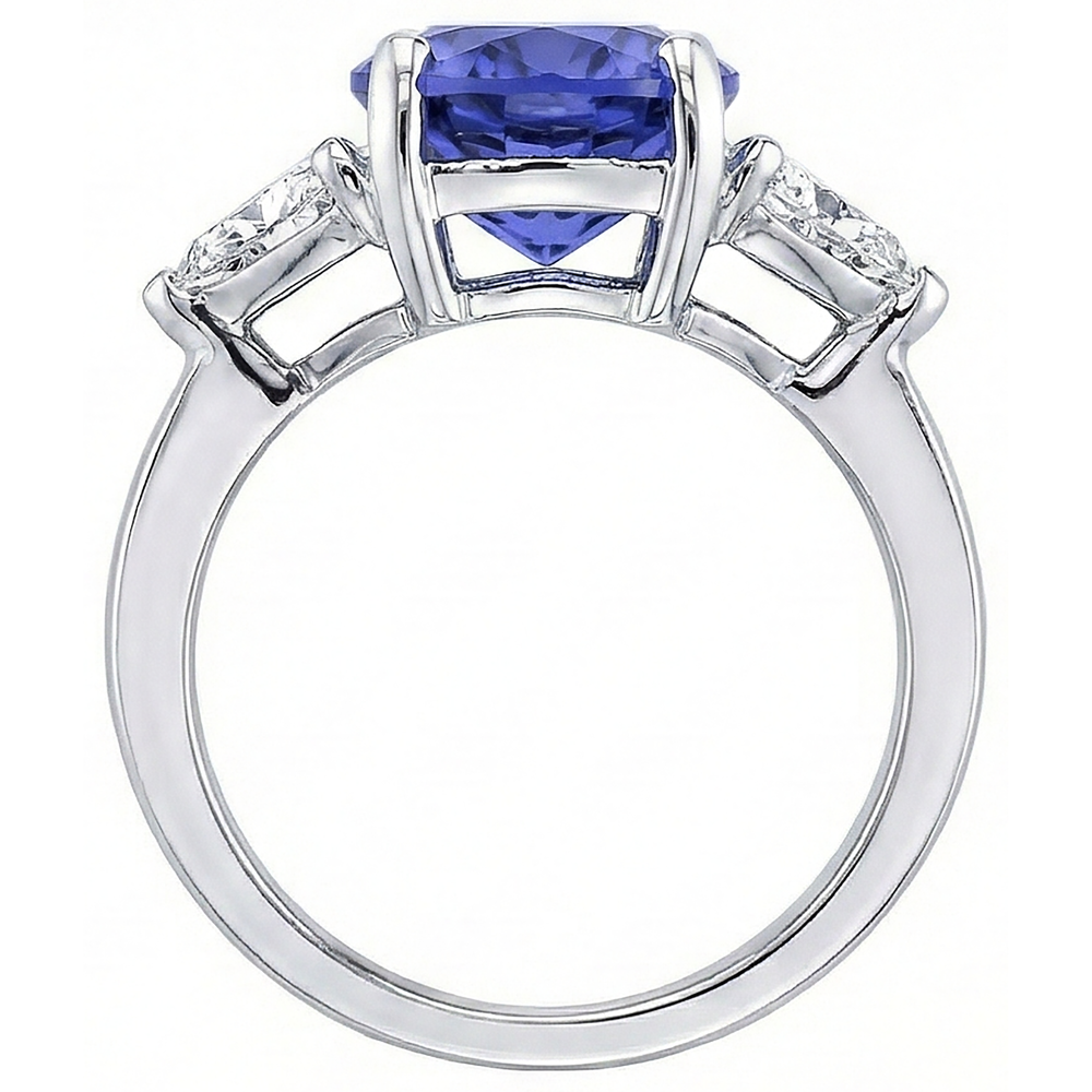 8.01 Carats Oval Tanzanite Natural Earth Mined Diamond ( Not Lab Grown )  Three Stone Anniversary Ring