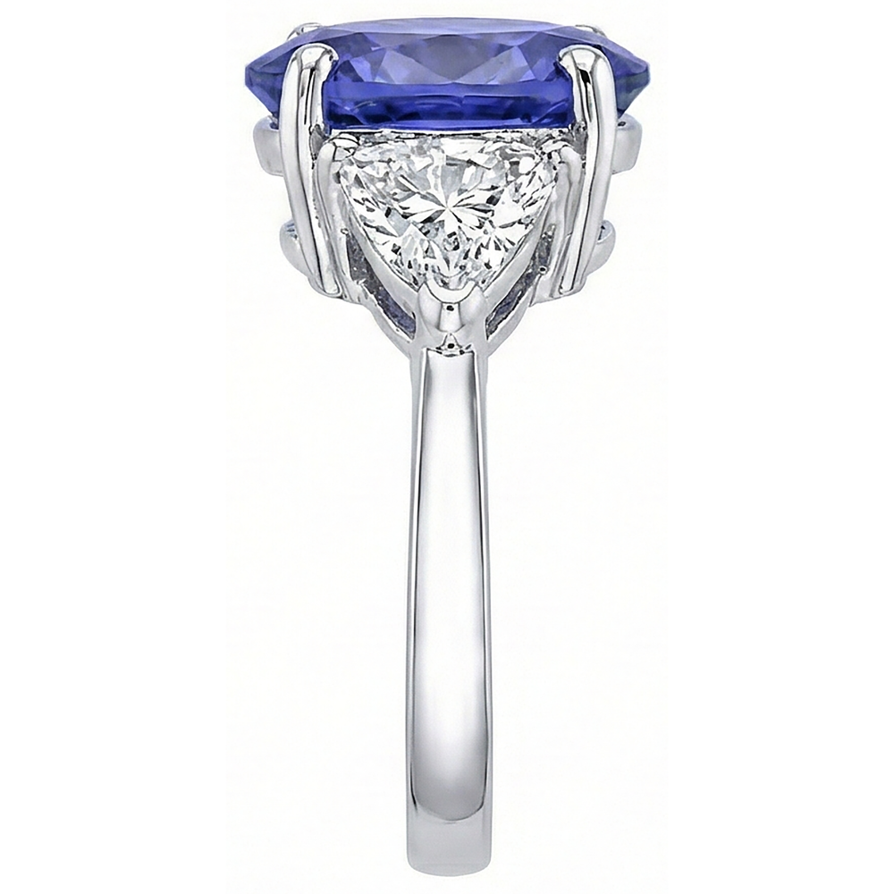 8.01 Carats Oval Tanzanite Natural Earth Mined Diamond ( Not Lab Grown )  Three Stone Anniversary Ring
