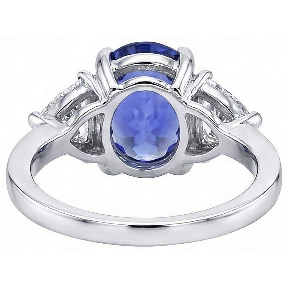 8.01 Carats Oval Tanzanite Natural Earth Mined Diamond ( Not Lab Grown )  Three Stone Anniversary Ring
