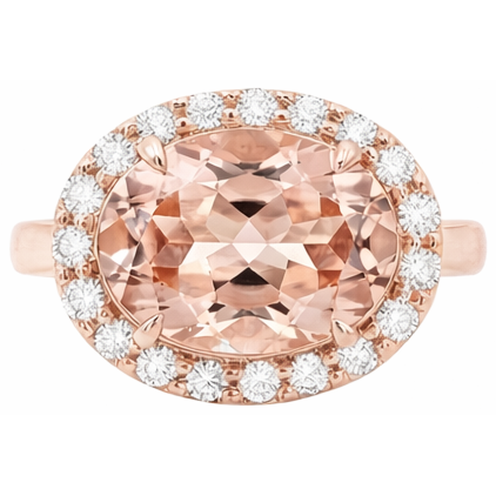 8.10 Ct Morganite Fancy Ring With Natural Earth Mined Diamond ( Not Lab Grown ) s Rose Gold 14K