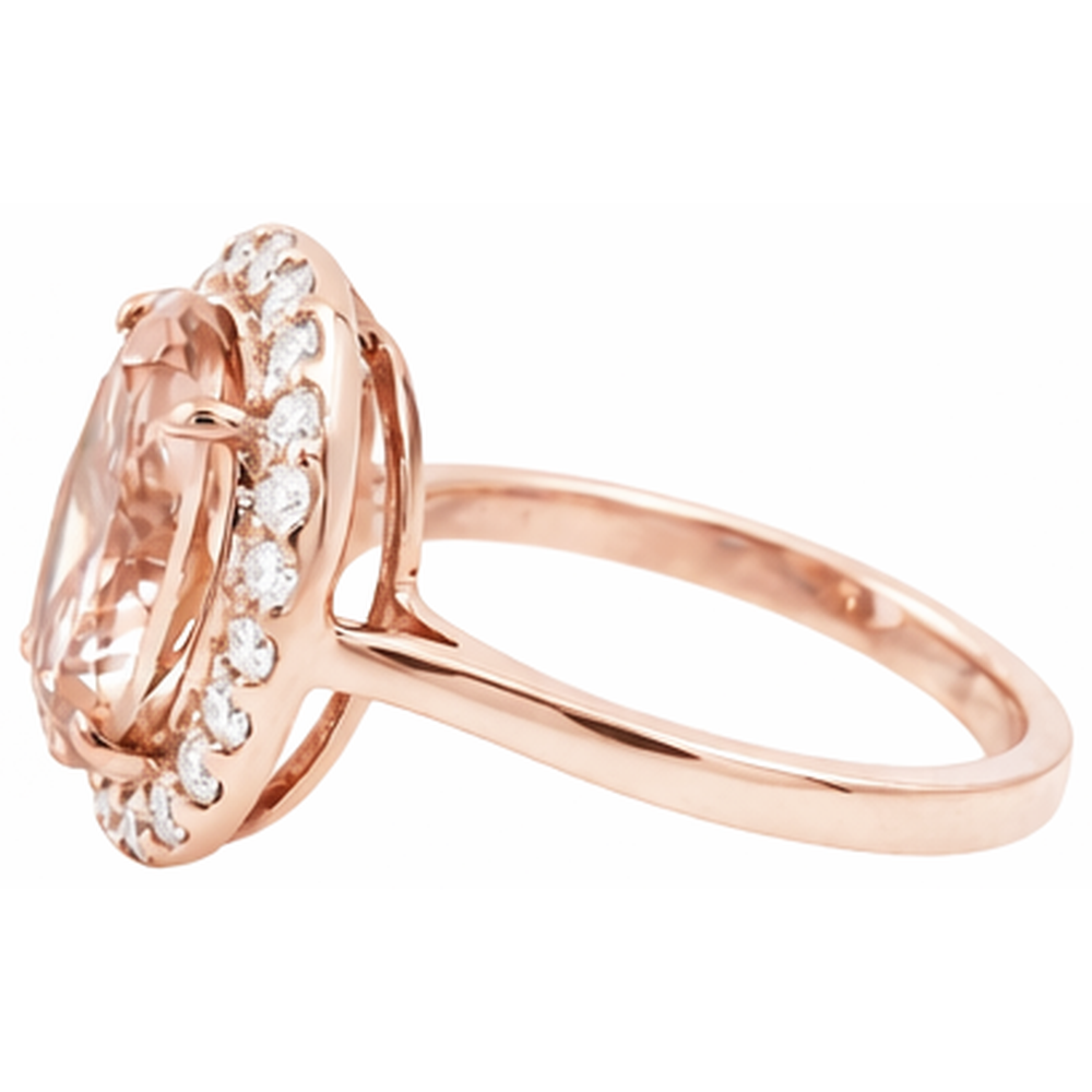 8.10 Ct Morganite Fancy Ring With Natural Earth Mined Diamond ( Not Lab Grown ) s Rose Gold 14K
