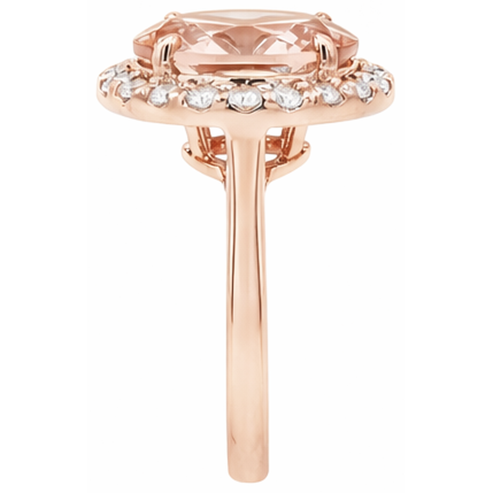8.10 Ct Morganite Fancy Ring With Natural Earth Mined Diamond ( Not Lab Grown ) s Rose Gold 14K