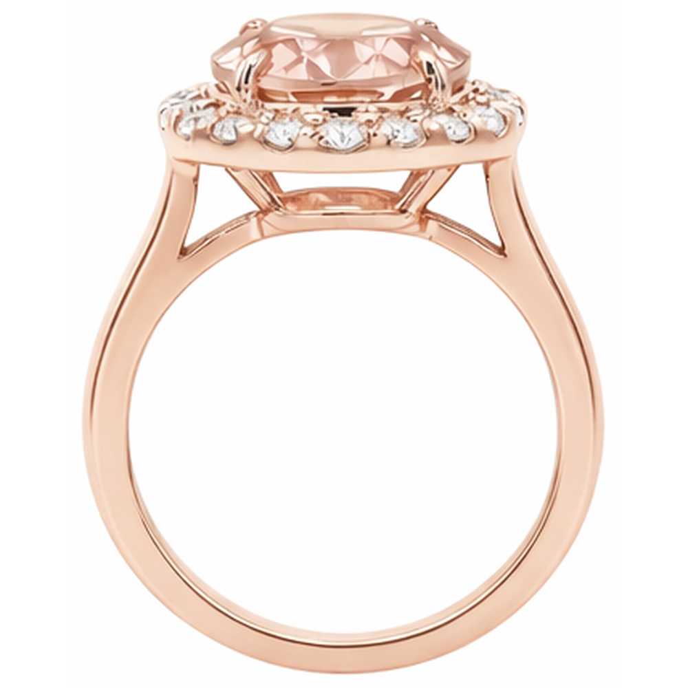 8.10 Ct Morganite Fancy Ring With Natural Earth Mined Diamond ( Not Lab Grown ) s Rose Gold 14K