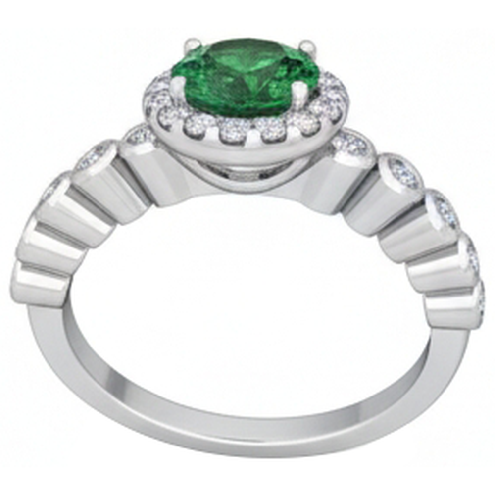 natural round emerald 8.15ct ring on white background
