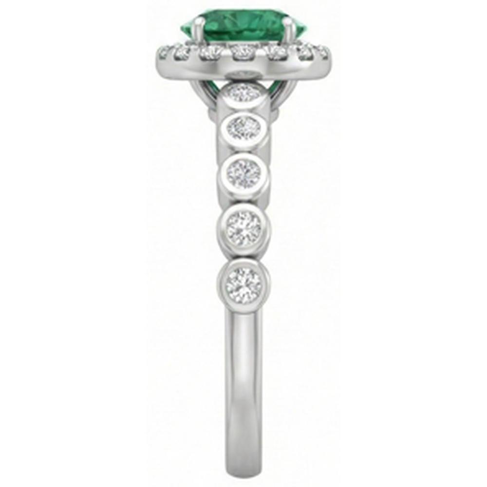 natural round emerald 8.15ct ring profile view