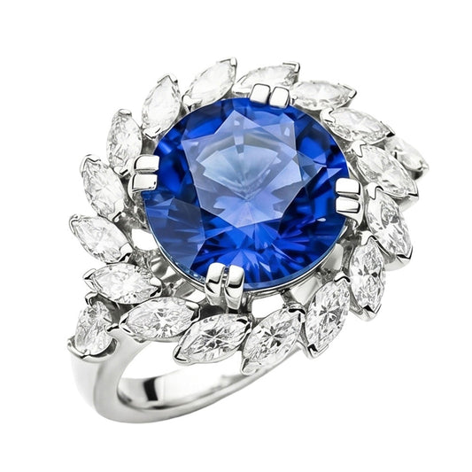 8.25 Ct. Big Sri Lanka Color Sapphire And Marquise IGI CERTIFIED Diamonds Ring