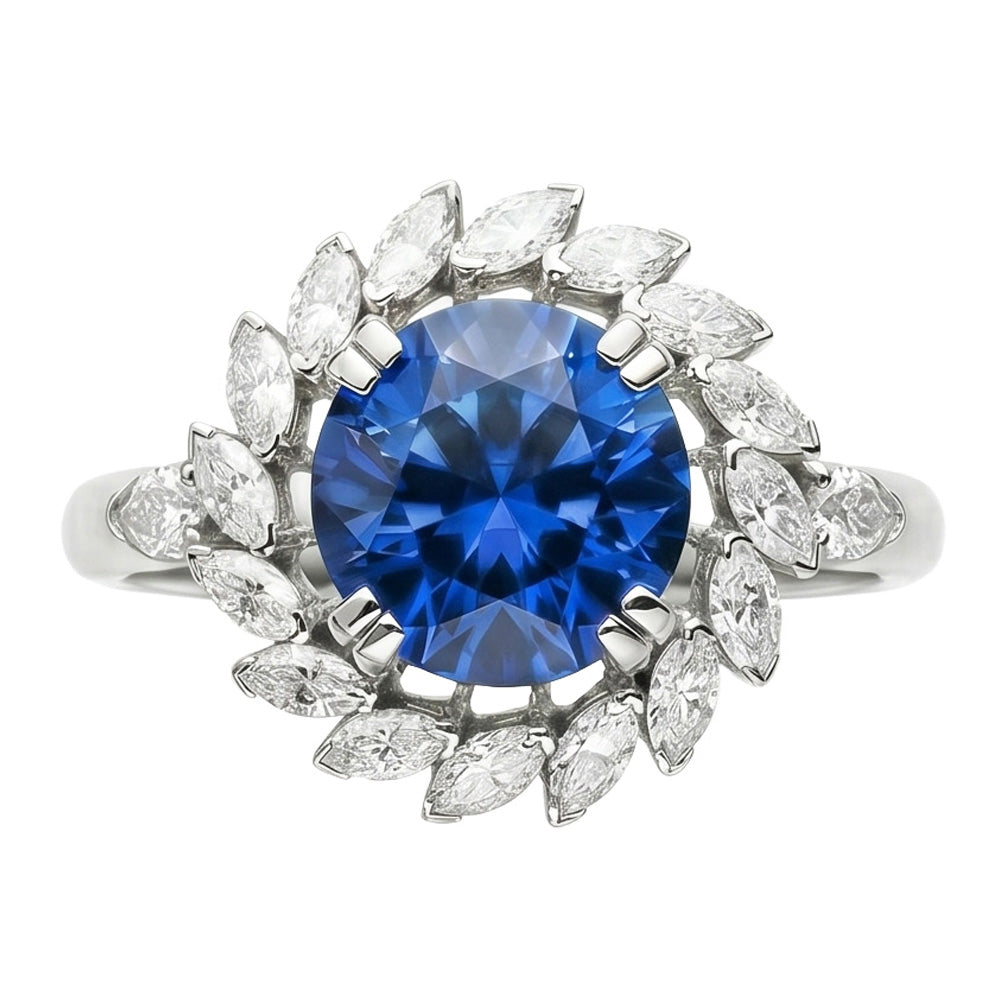 8.25 Ct. Big Sri Lanka Sapphire And Marquise Natural Earth Mined Diamond ( Not Lab Grown ) s Ring