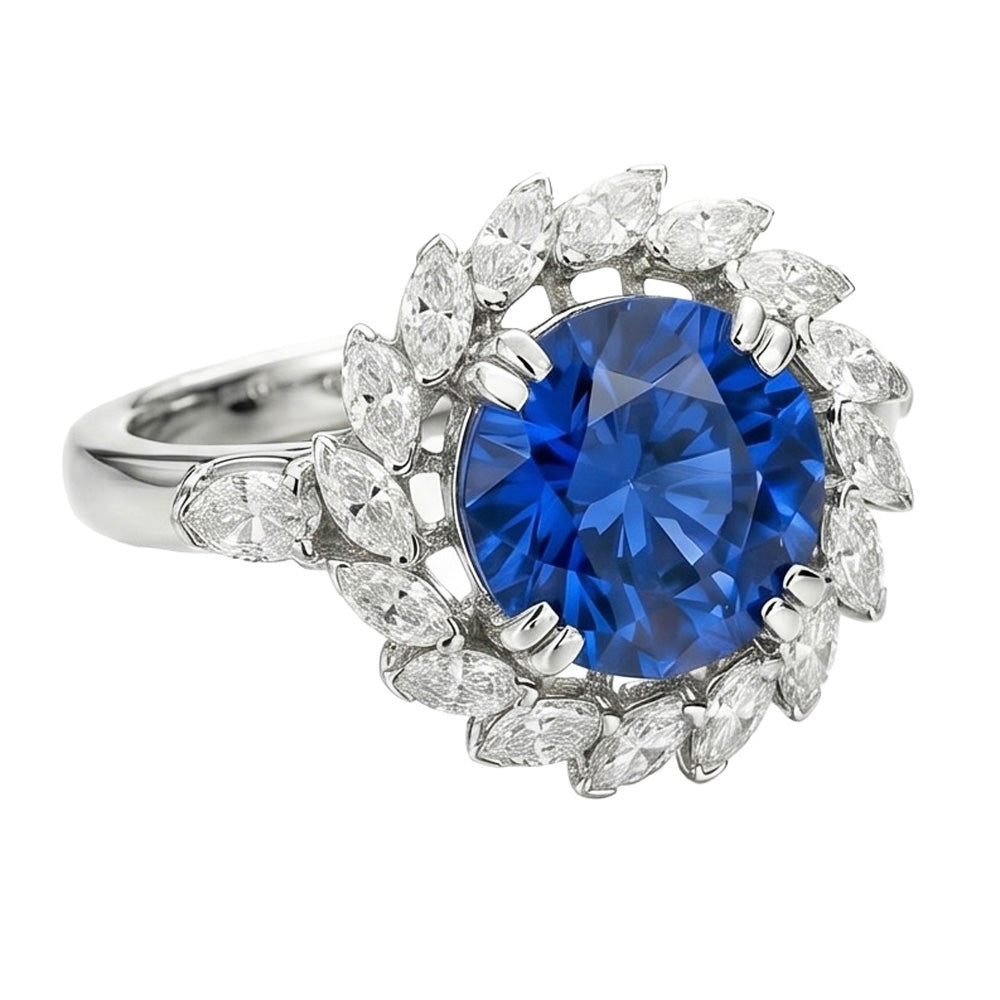 8.25 Ct. Big Sri Lanka Sapphire And Marquise Natural Earth Mined Diamond ( Not Lab Grown ) s Ring