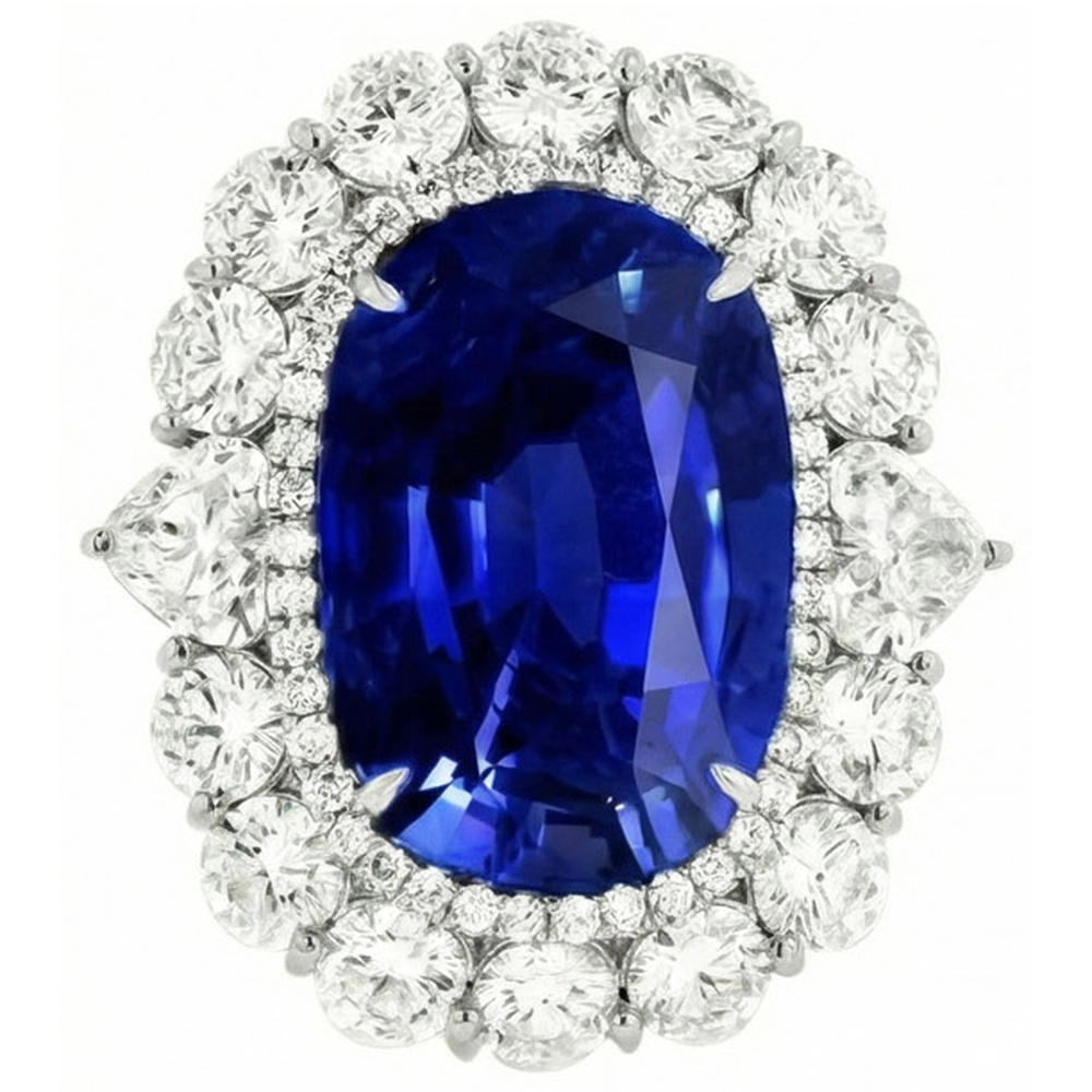 8.50 Carats Blue Sapphire Natural Earth Mined Diamond ( Not Lab Grown ) Wedding Ring White Gold 14K